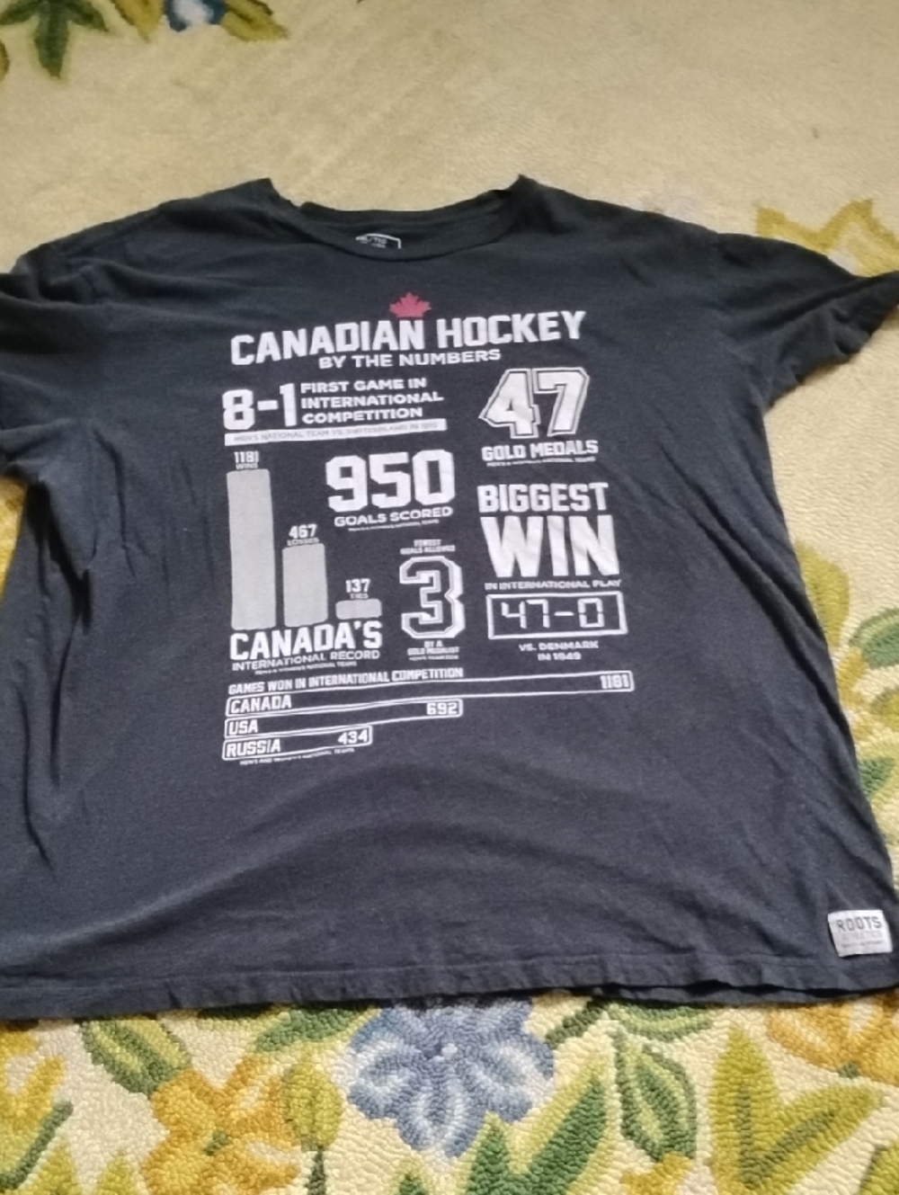 Roots Canadian Hockey Graphic Tee - Black with White Print